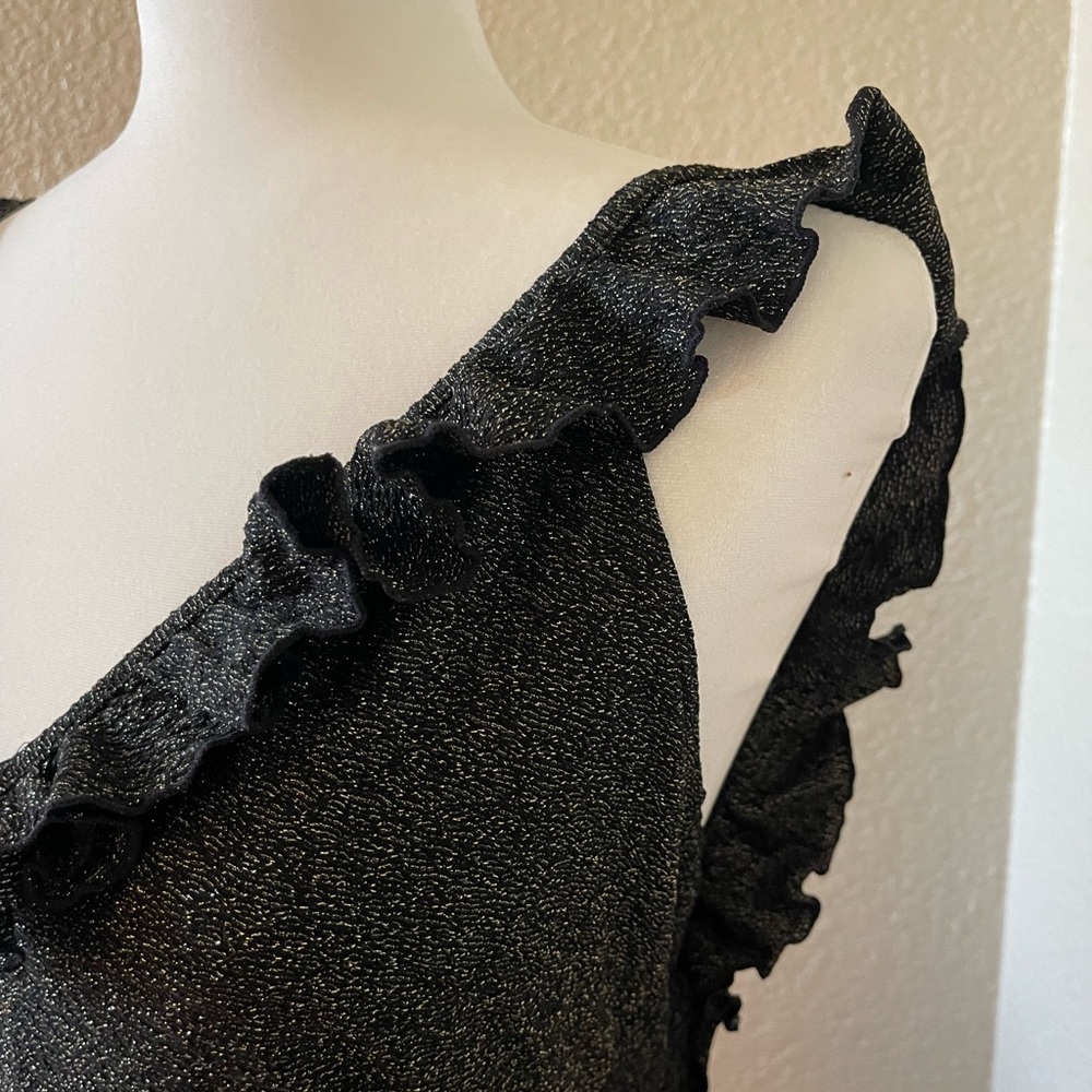 Sezane Shimmering Black Ruffle One Piece - Picture 5 of 9